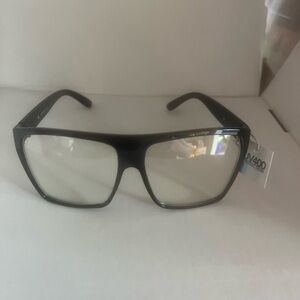 Women’s Large Black Square Clear Lens Black Glasses UV 400 New